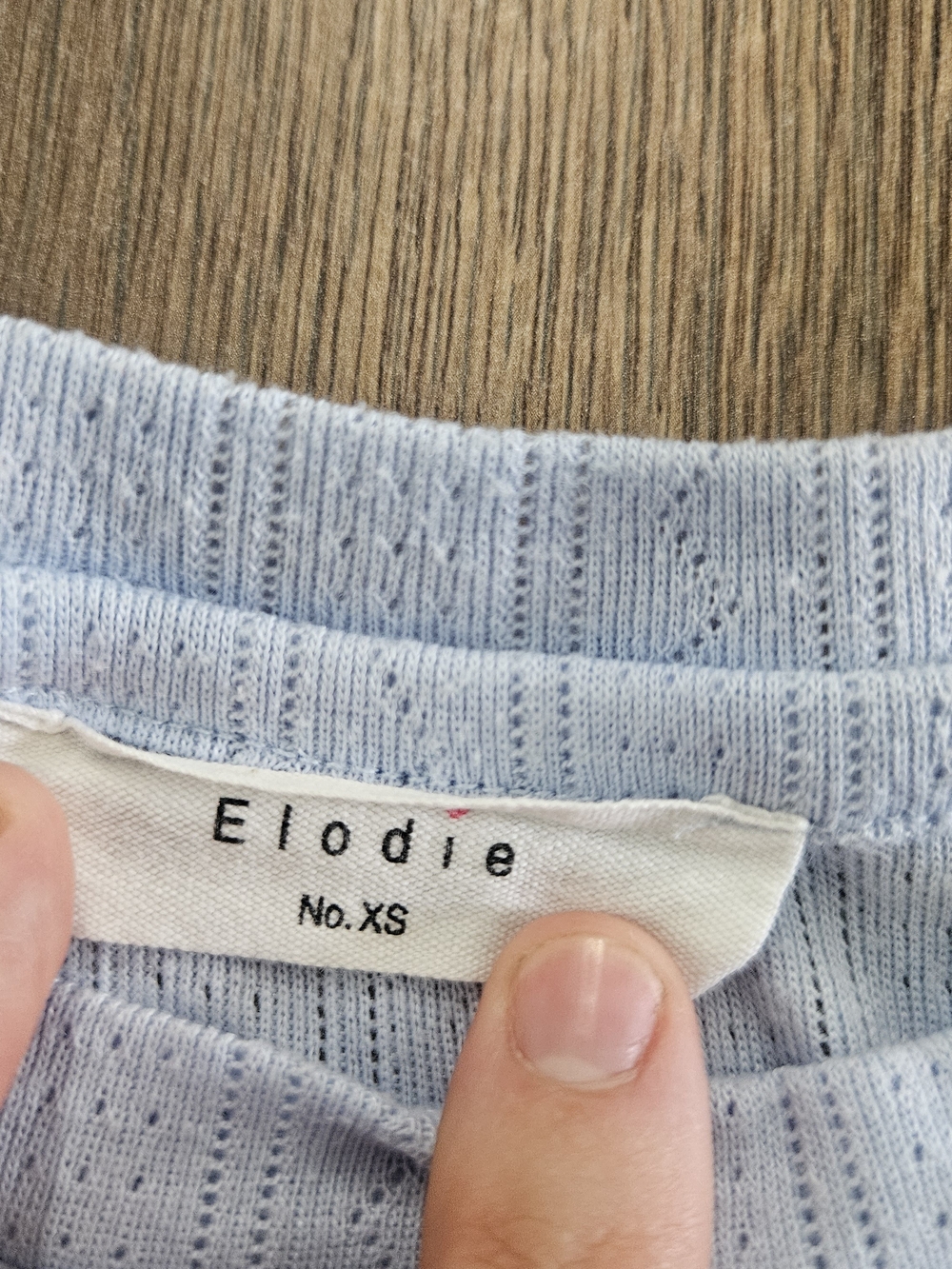 Light Blue Ribbed Knit Tee with Ruffle Trim - Picture 3 of 5